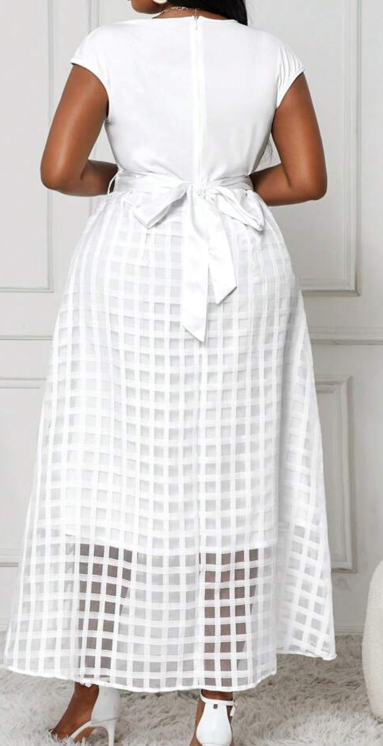 White Mesh Jacquard Dress