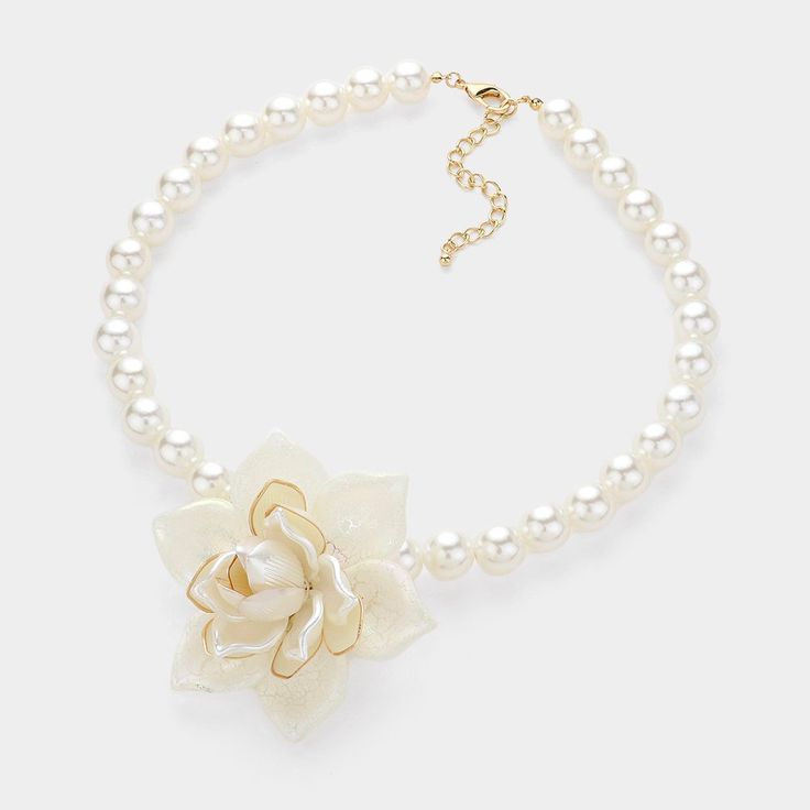 Pearl Flower Necklace & Earrings Set