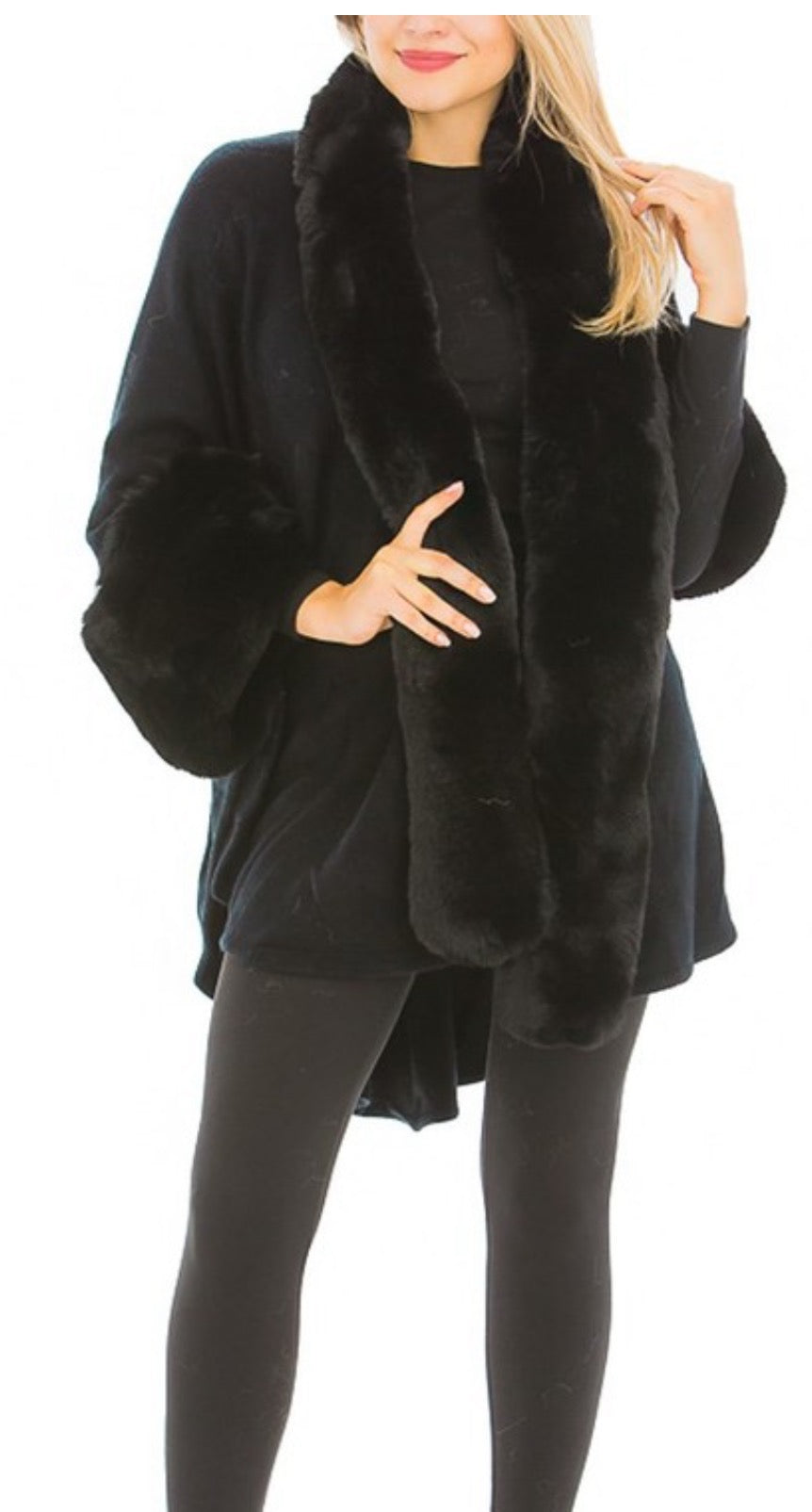 Black Faux Fur Open Silhouette