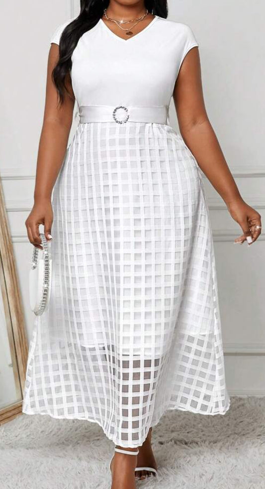 White Mesh Jacquard Dress